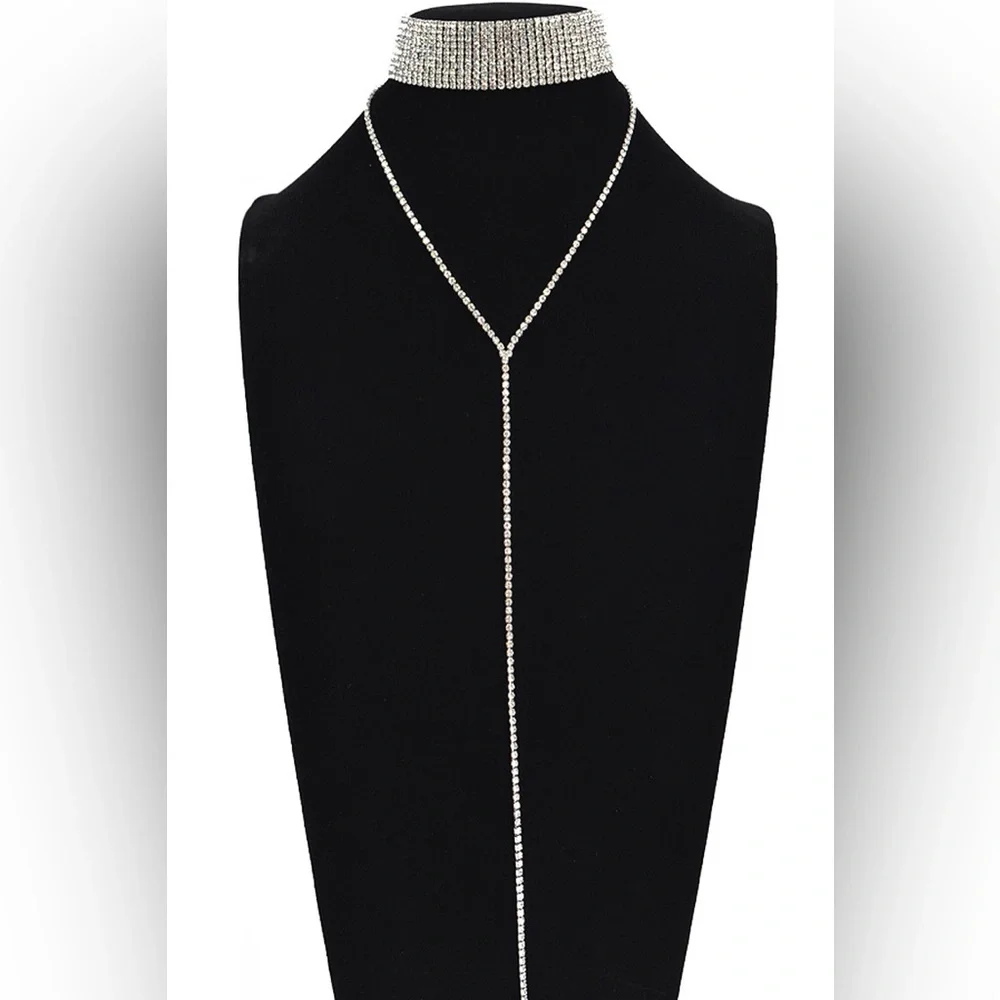 Long Metal Mesh Band Choker Statement Necklace